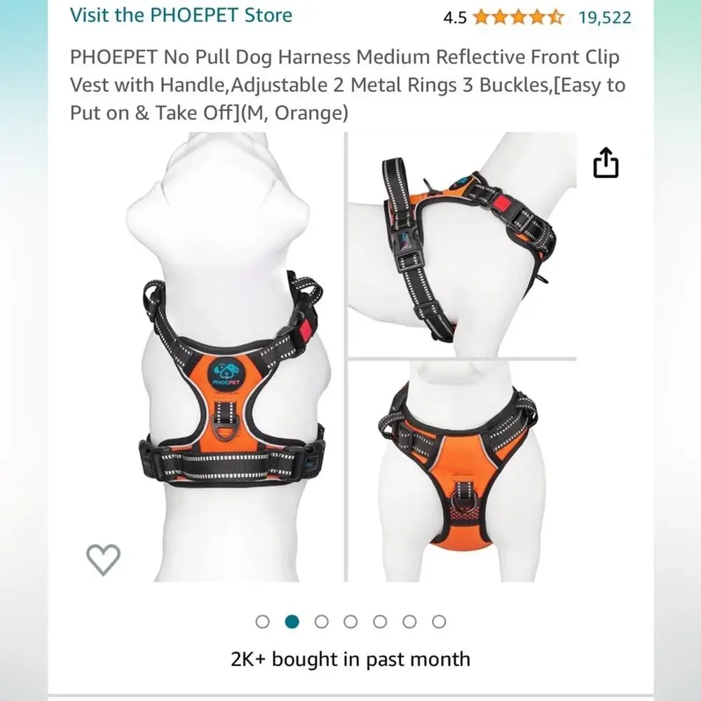 Phoepet Orange No Pull Harness size Medium Easy On and Off